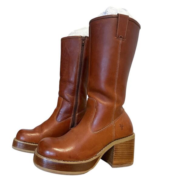 RARE Vintage Frye Dorian Brown Leather Platform Y2K Boots Size 8 - Picture 11 of 11